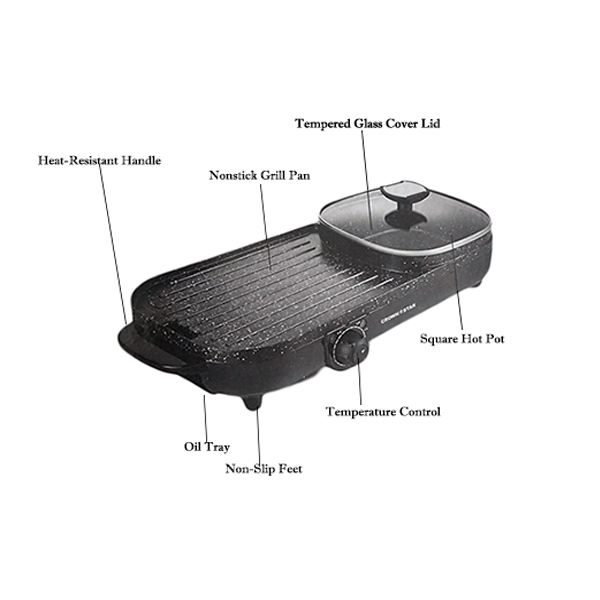 2-In-1 Electric Cooking Stove With Grill and Hot Pot