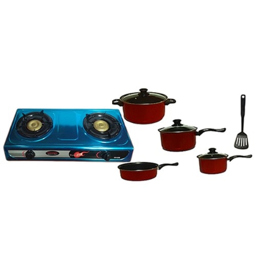 3pcs Nonstick-Coated Cookware Set - Red With Table Top Gas Cooker Bundle