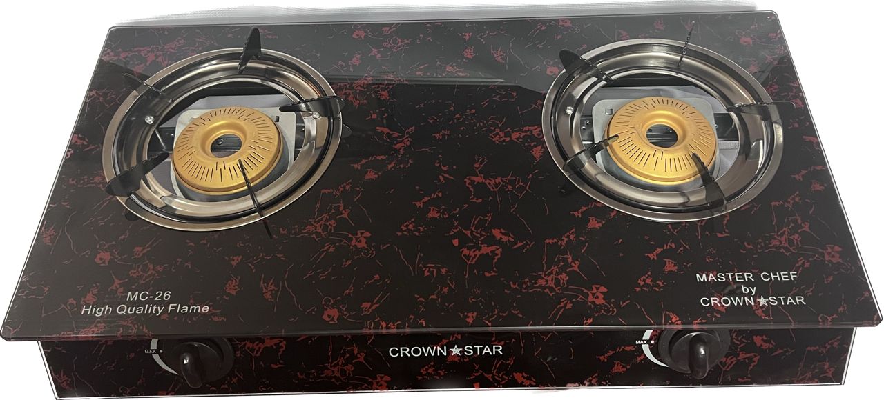 Crown Star Table Top Gas With Glass (Black and Red)