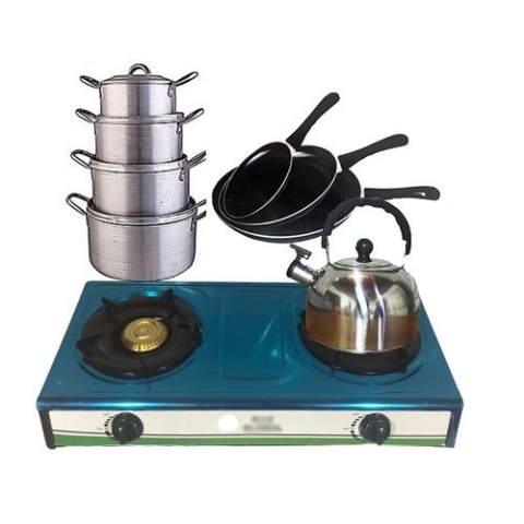 Double Burner Table Top + Pot+ Fry And Kettle Bundle