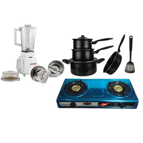 3pcs Nonstick-Coated Cookware Set With Table Top Gas Cooker And Blender Bundle