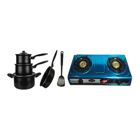 3pcs Nonstick-Coated Cookware Set With Table Top Gas Cooker Bundle