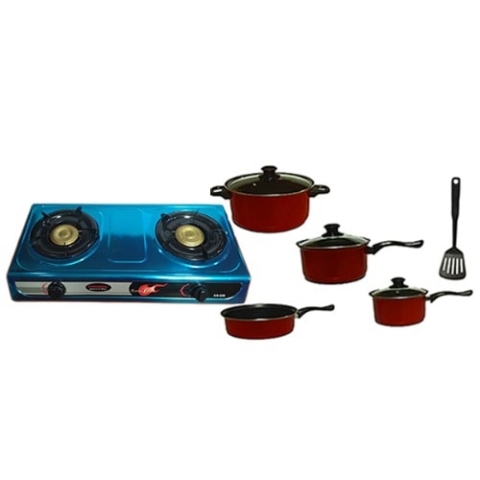 3pcs Nonstick-Coated Cookware Set - Red With Table Top Gas Cooker Bundle