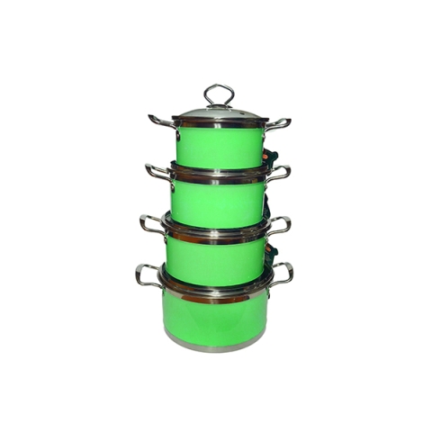 Stainless Steel Cooking Pots With Glass Lid - Green - MC-1522 - 4pcs