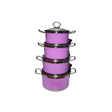 Stainless Steel Cooking Pots With Glass Lid - Purple - MC-1522 - 4pcs