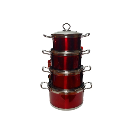 Stainless Steel Cooking Pots With Glass Lid - Red - MC-1522 - 4pcs